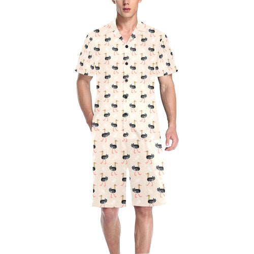 Ostrich Pattern Print Design 05 Men's V-Neck Short Pajama Set