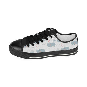 cute rhino heart pattern Kids' Boys' Girls' Low Top Canvas Shoes Black