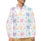 colorful unicorn rainbow heart pattern Men's Long Sleeve Polo Shirt