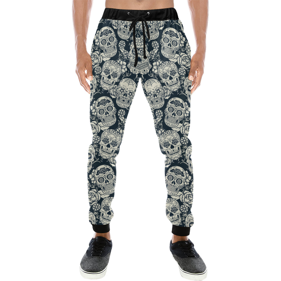 Sugar skull black white pattern Unisex Casual Sweatpants