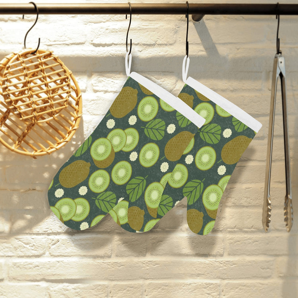 Whole sliced kiwi leave and flower Heat Resistant Oven Mitts