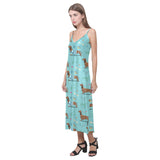 Dachshund decorative background V-Neck Open Fork Long Dress