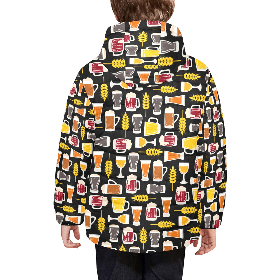 Beer type pattern Kids' Boys' Girls' Padded Hooded Jacket