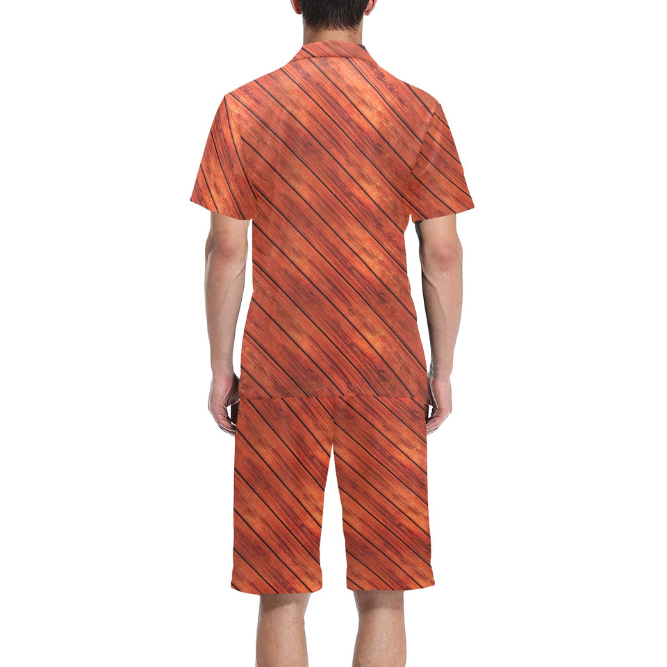 Wood Printed Pattern Print Design 03 Men's V-Neck Short Pajama Set