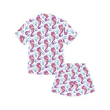 Purple seahorse blue coral pattern Kids' Boys' Girls' V-Neck Short Pajama Set