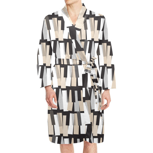 Piano Pattern Print Design 04 Men's Long Sleeve Belted Night Robe