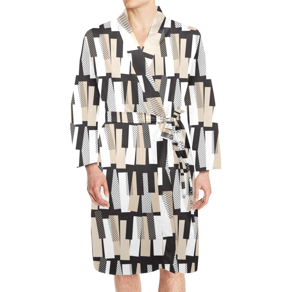 Piano Pattern Print Design 04 Men's Long Sleeve Belted Night Robe