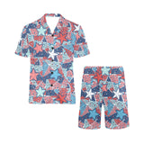 Hand drawn colorful starfish Men's V-Neck Short Pajama Set