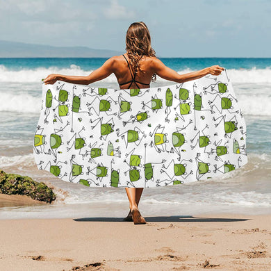 Sketch funny frog pattern Beach Towel