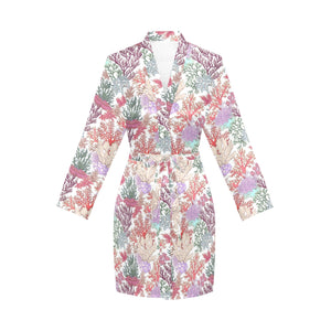 Coral Reef Pattern Print Design 03 Women's Long Sleeve Belted Night Robe