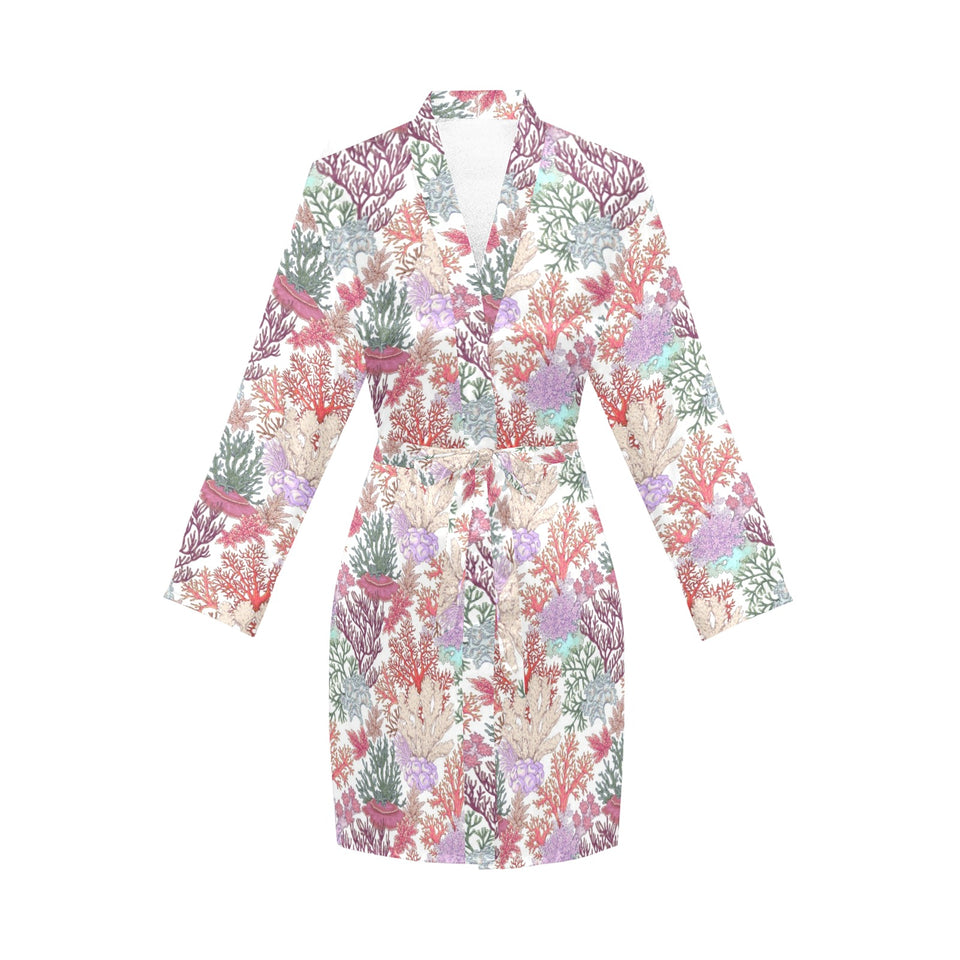 Coral Reef Pattern Print Design 03 Women's Long Sleeve Belted Night Robe