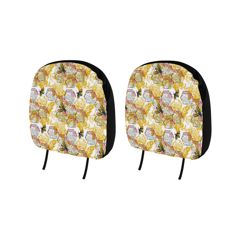 Cool Bee honeycomb leaves pattern Car Headrest Cover