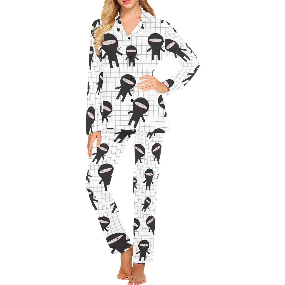 Ninja pattern plaid background Women's Long Pajama Set