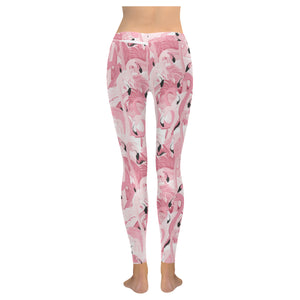 Pink flamingos pattern background Women's Legging Fulfilled In US