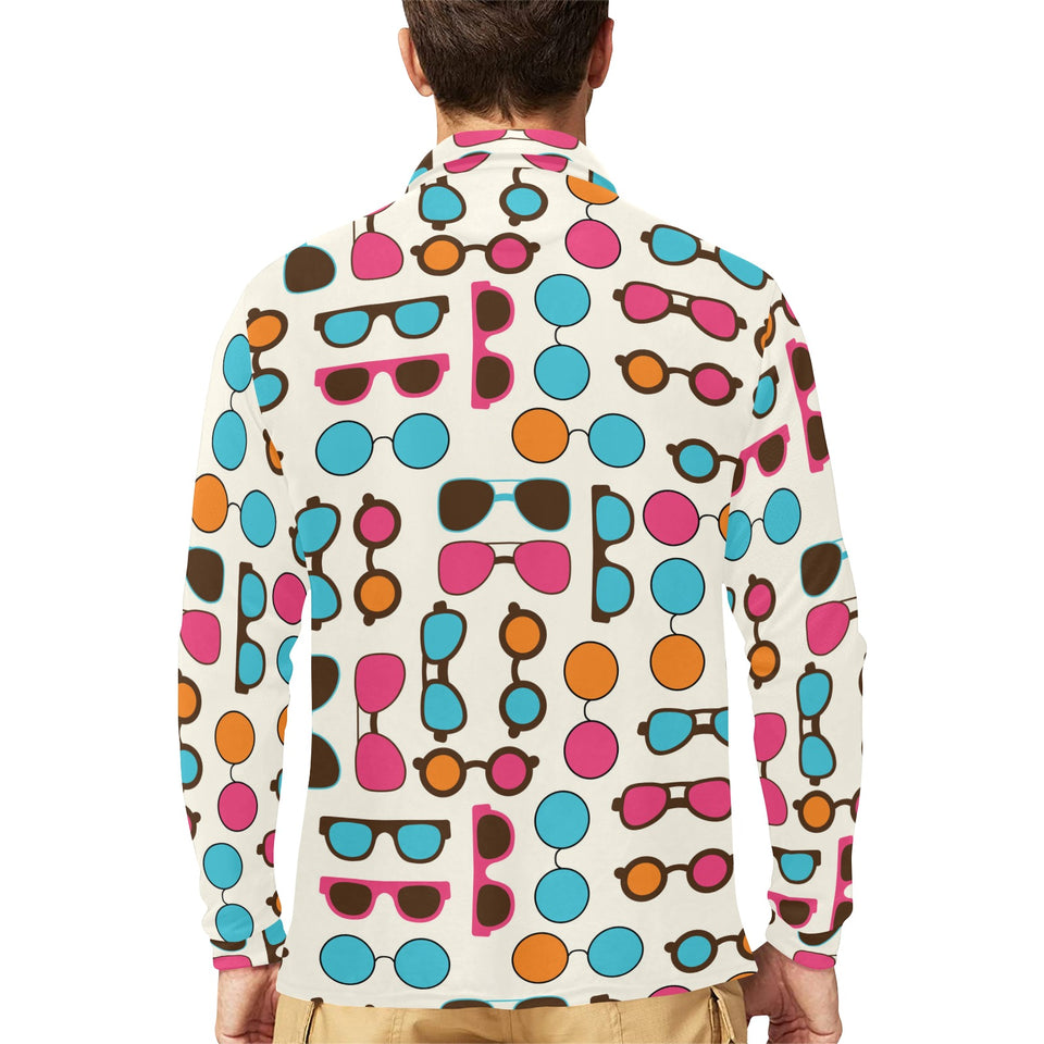 Sun Glasses Pattern Print Design 03 Men's Long Sleeve Polo Shirt