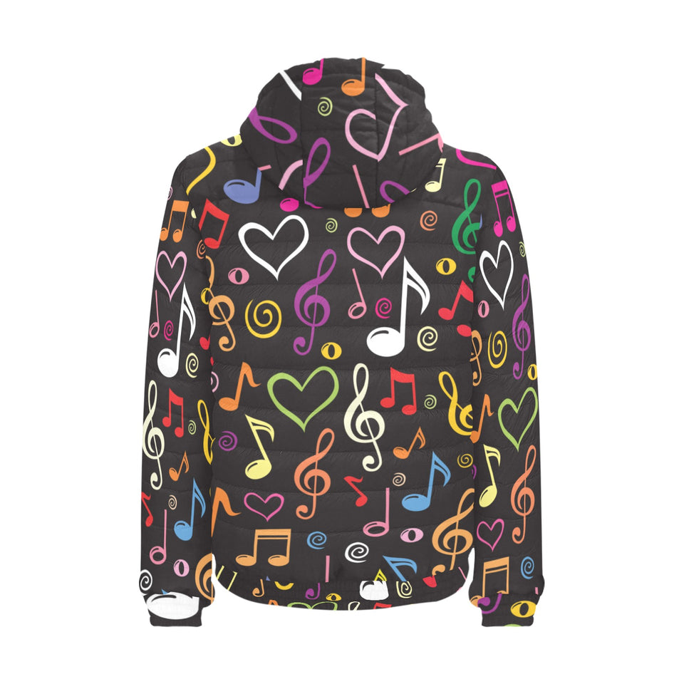 Music Notes Pattern Print Design 02 Men's Padded Hooded Jacket