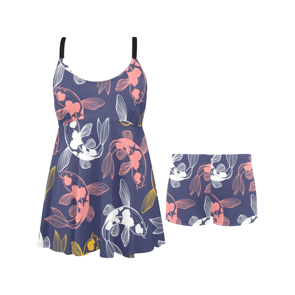 Koi Fish Carp Fish pattern Chest Sexy Pleated Two Piece Swim Dress
