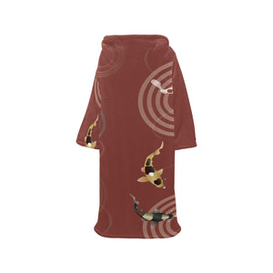 Koi Fish Carp Fish red background Blanket Robe with Sleeves