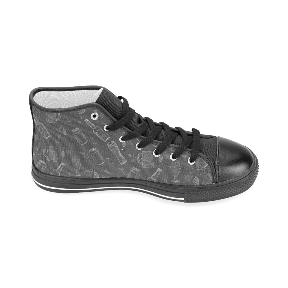 Beer hand drawn pattern Men's High Top Canvas Shoes Black