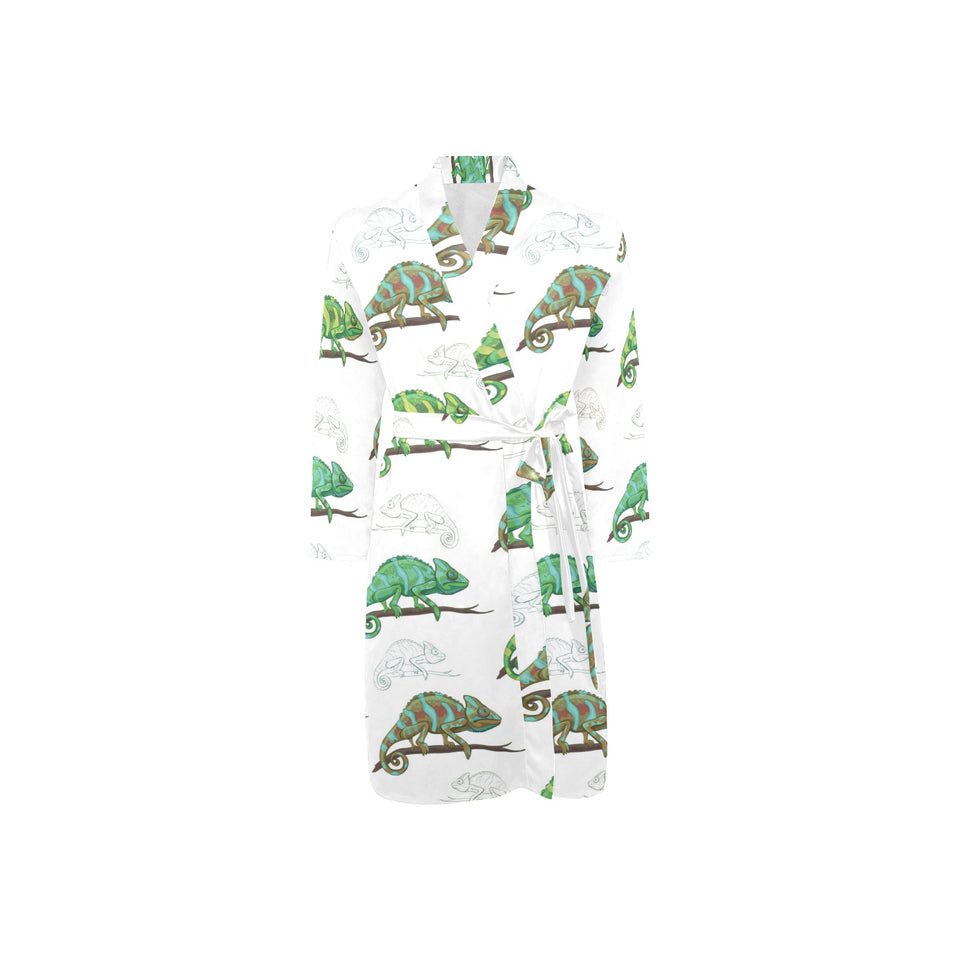 Chameleon lizard pattern Men's Long Sleeve Belted Night Robe