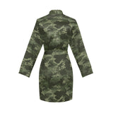 Digital Green camouflage pattern Women's Long Sleeve Belted Night Robe