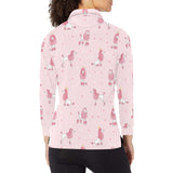 Poodle dog pink color theme Women's Long Sleeve Polo Shirt