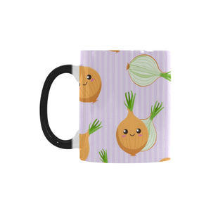 cute onions smiling faces purple background Morphing Mug Heat Changing Mug