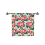 Beautiful flamingo tropical palm leaves hibiscus p Bath Towel