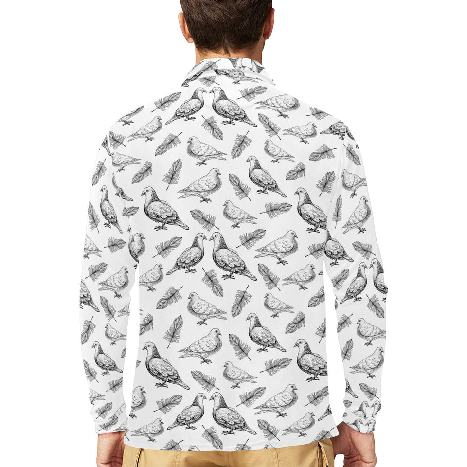 Pigeon Pattern Print Design 05 Men's Long Sleeve Polo Shirt