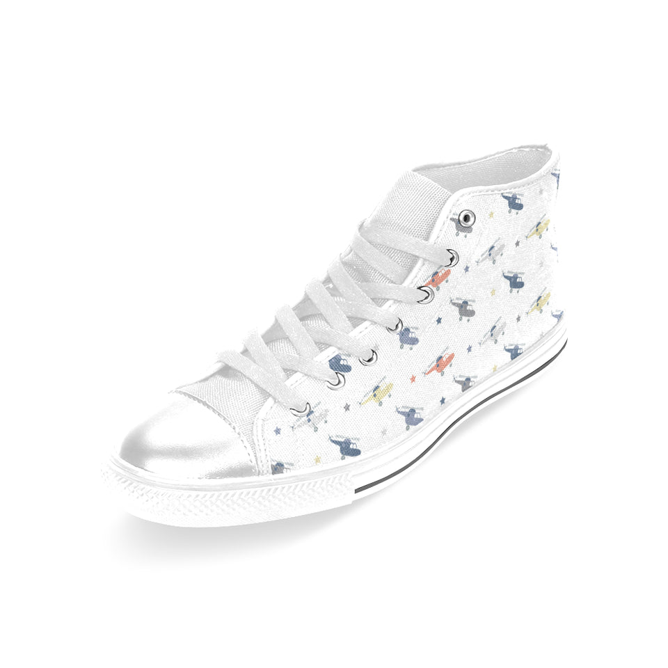 Cute helicopter star pattern Women's High Top Canvas Shoes White