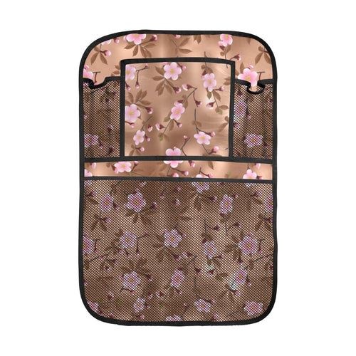 Pink sakura cherry blossom drak brown background Car Seat Back Organizer