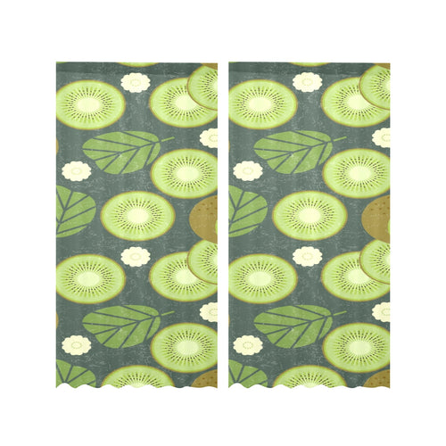 Whole sliced kiwi leave and flower Gauze Curtain