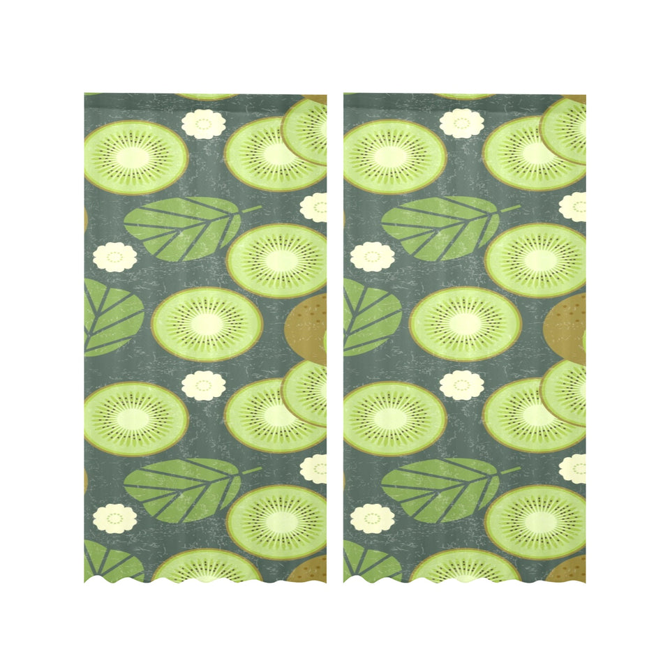 Whole sliced kiwi leave and flower Gauze Curtain