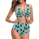 Hedgehog Pattern Print Design 03 Chest Bowknot High Waisted Bikini Swimsuit