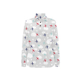 Airplane cloud grey background Women's Long Sleeve Polo Shirt