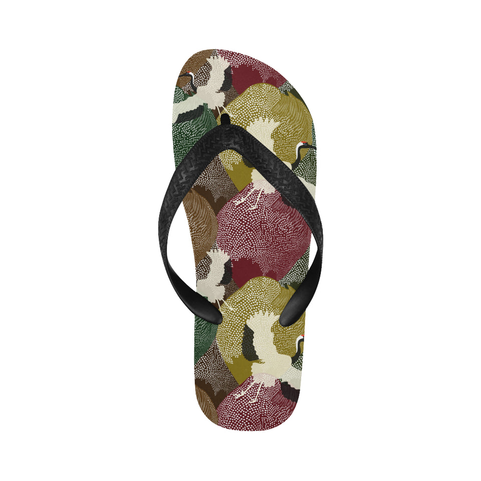 Japanese cranes flying forest dot pattern Unisex Flip Flops