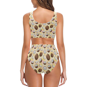 Coconut Pattern Print Design 05 Chest Bowknot High Waisted Bikini Swimsuit