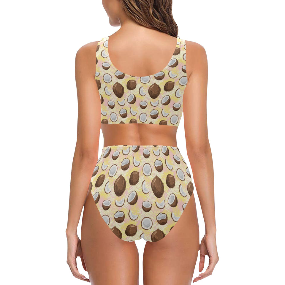 Coconut Pattern Print Design 05 Chest Bowknot High Waisted Bikini Swimsuit