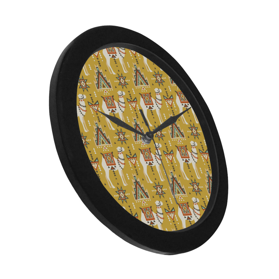Camels ethnic motif pattern Elegant Black Wall Clock