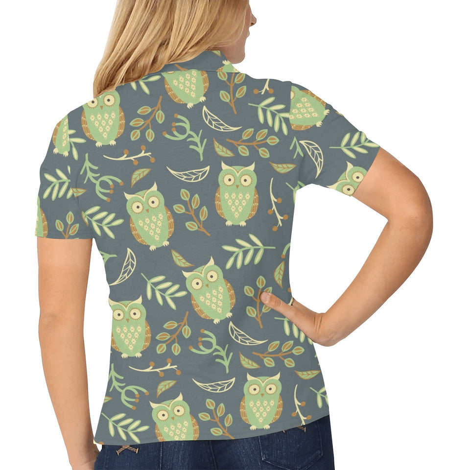 Cute owls leaves pattern Women's All Over Print Polo Shirt