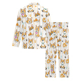 Cute dog corgi striped background pattern Men's Long Pajama Set