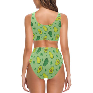 Avocado pattern green background Chest Bowknot High Waisted Bikini Swimsuit