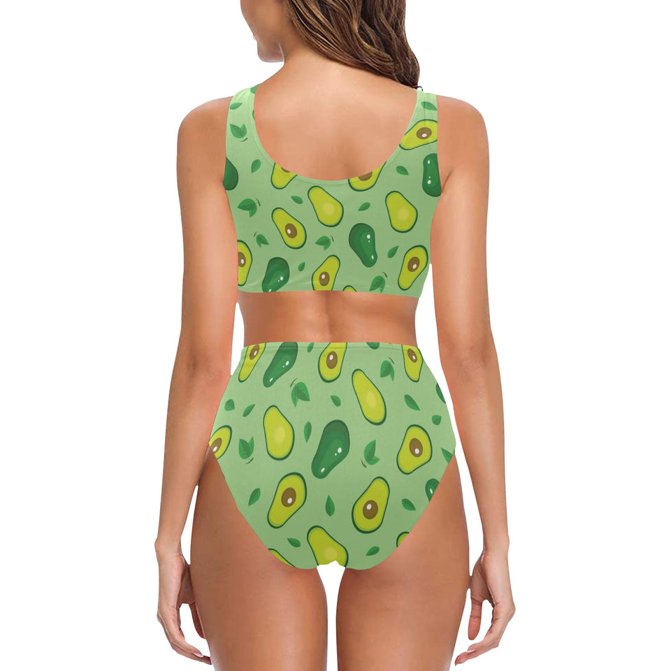 Avocado pattern green background Chest Bowknot High Waisted Bikini Swimsuit
