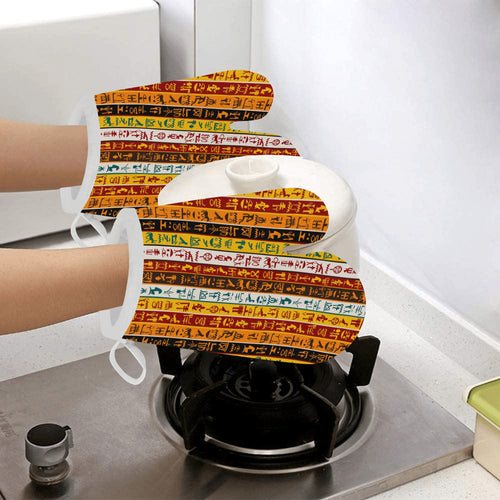 Egypt Hieroglyphics Pattern Print Design 01 Heat Resistant Oven Mitts
