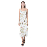 Beautiful Japanese cranes pattern V-Neck Open Fork Long Dress