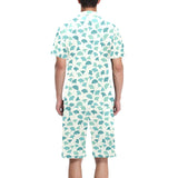 Green ginkgo leaves pattern Men's V-Neck Short Pajama Set