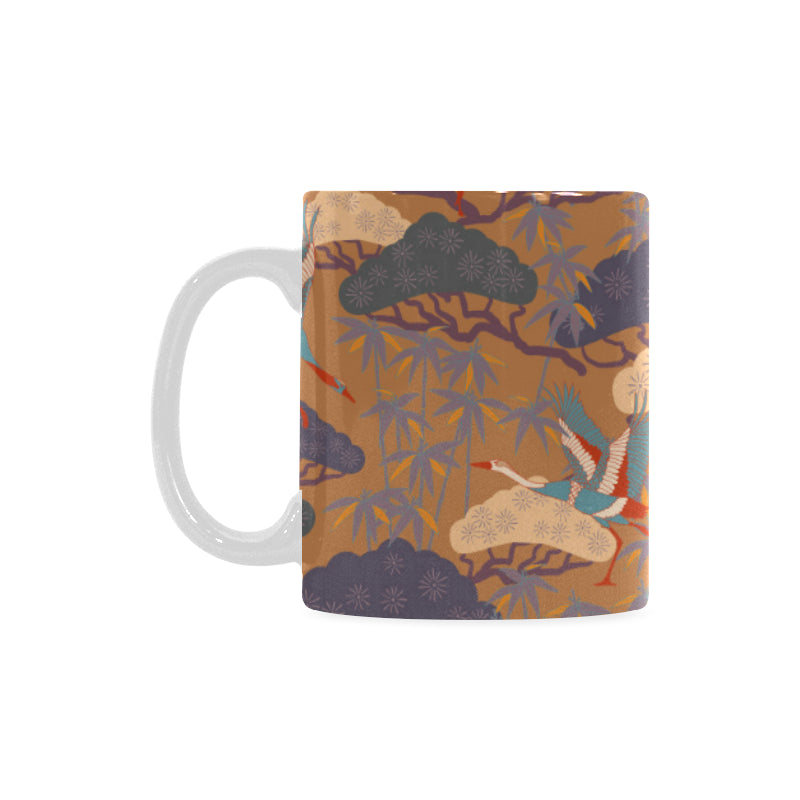 Bonsai bamboo stork japanese pattern brown theme Classical White Mug (Fulfilled In US)
