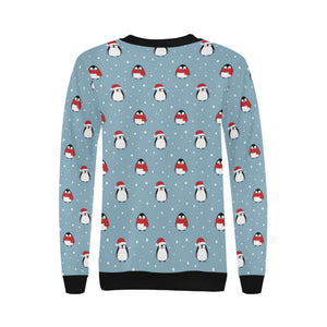 Cute penguin christmas snow pattern Women's Crew Neck Sweatshirt
