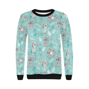 Cute koalas blue background pattern Women's Crew Neck Sweatshirt