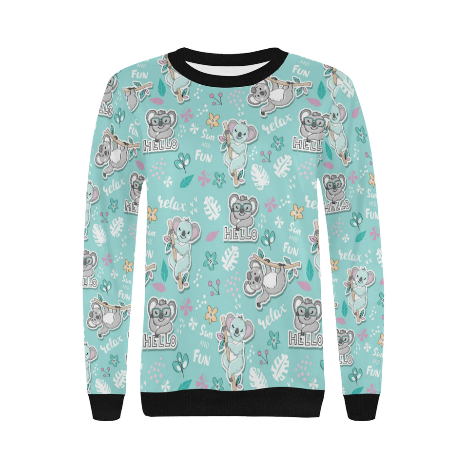 Cute koalas blue background pattern Women's Crew Neck Sweatshirt